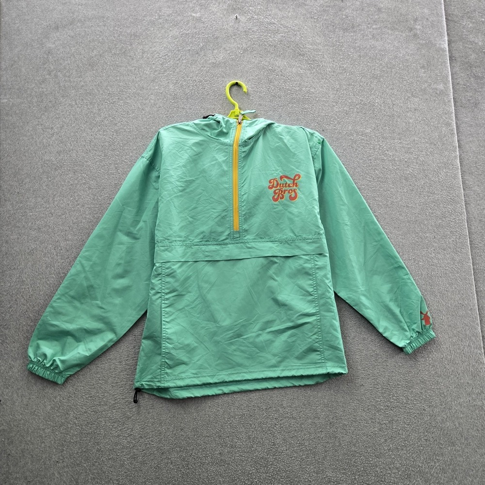 Dutch Bros‎ Coffee Men Jacket MEDIUM Green Logo Text Activewear Zipper Long